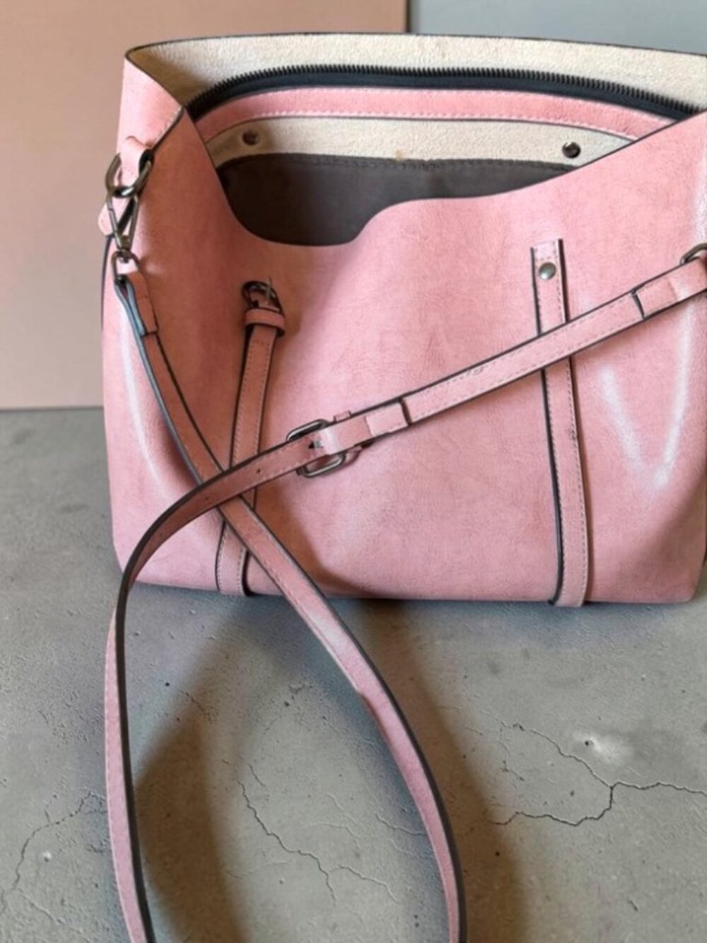 Leather Pink Shoulder Bag with Adjustable Strap